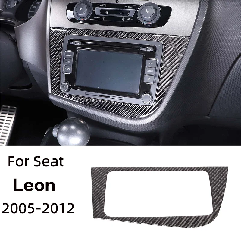ل سيات ليون 2005-2012 LHD RHD ألياف الكربون الحقيقية ملصق سيارة CD لوحة لاصقة تزيين اكسسوارات تعديل السيارات الداخلية #2