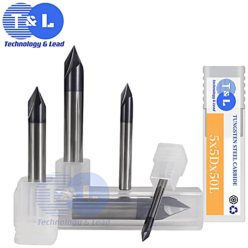 T&L HRC50 Milling Cutter Carbide Chamfering Mill 60/90/120 Degrees 3 Flute Router Bit Engraving Bit for Deburring CNC End Mill