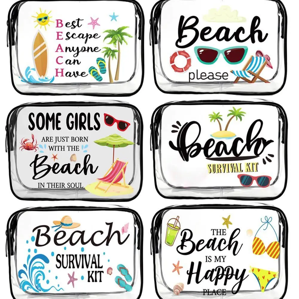 Trendy Large Capacity Makeup Bag, Visible Beach Theme Cosmetic Bag, Portable Multi-functional Storage Bag for Women