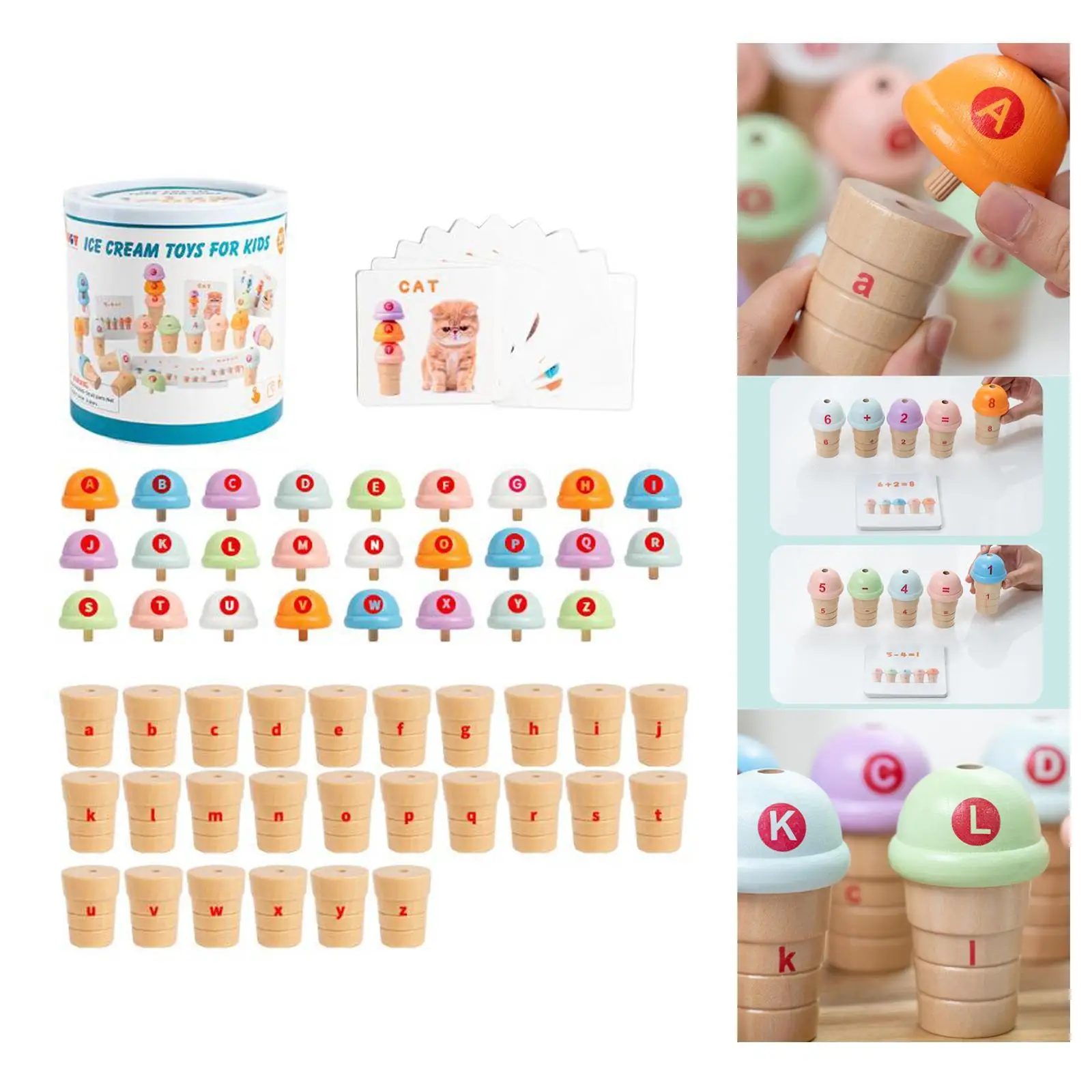 Ice Cream Fine Motor Skill Ice Cream Stacking Game Counting and Color Sorting Toy for Gifts Teaching Supplies Kids Children