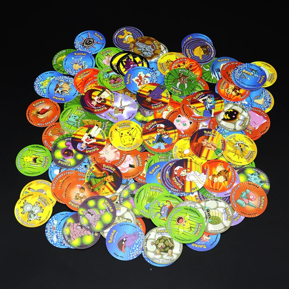 Pokemon Tazos 1/ 2 Generation Strokes Box 100/160pcs Round Collectible Card Album Series Trainer Pogs Cheetos Chipitaps Tazos