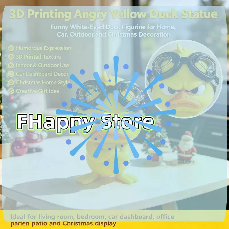 [MA]Angry Yellow Duck Statue White Eyed Funny Duck Humorous Indoor Outdoor Christmas Home And Car Decoration[MA]