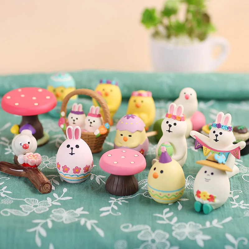 Easter Garden Party Colored Egg Rabbit Garden Ding Cat Sleeps in Spring Travel Doll Resin Home Decoration Festival Gift Crafts