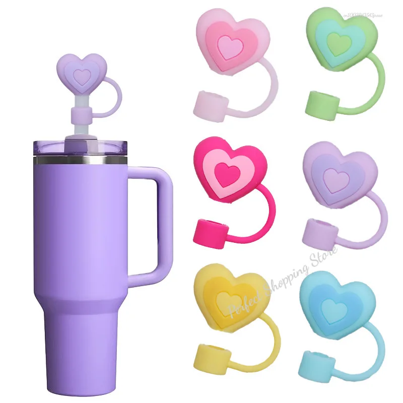 Cubiertas de paja de corazón de silicona, adornos de paja de estrella reutilizables, tapones para beber, tapón de pajitas para accesorios de vaso Stanley de 10mm, 1 ud.