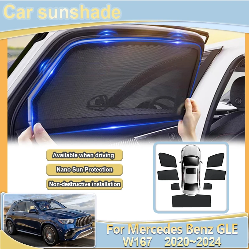 

For Mercedes Benz GLE W167 2020-2024 2021 2022 2023 Car Mesh Sun Shade Windshield Curtain Light blocking Privacy Car Accessories