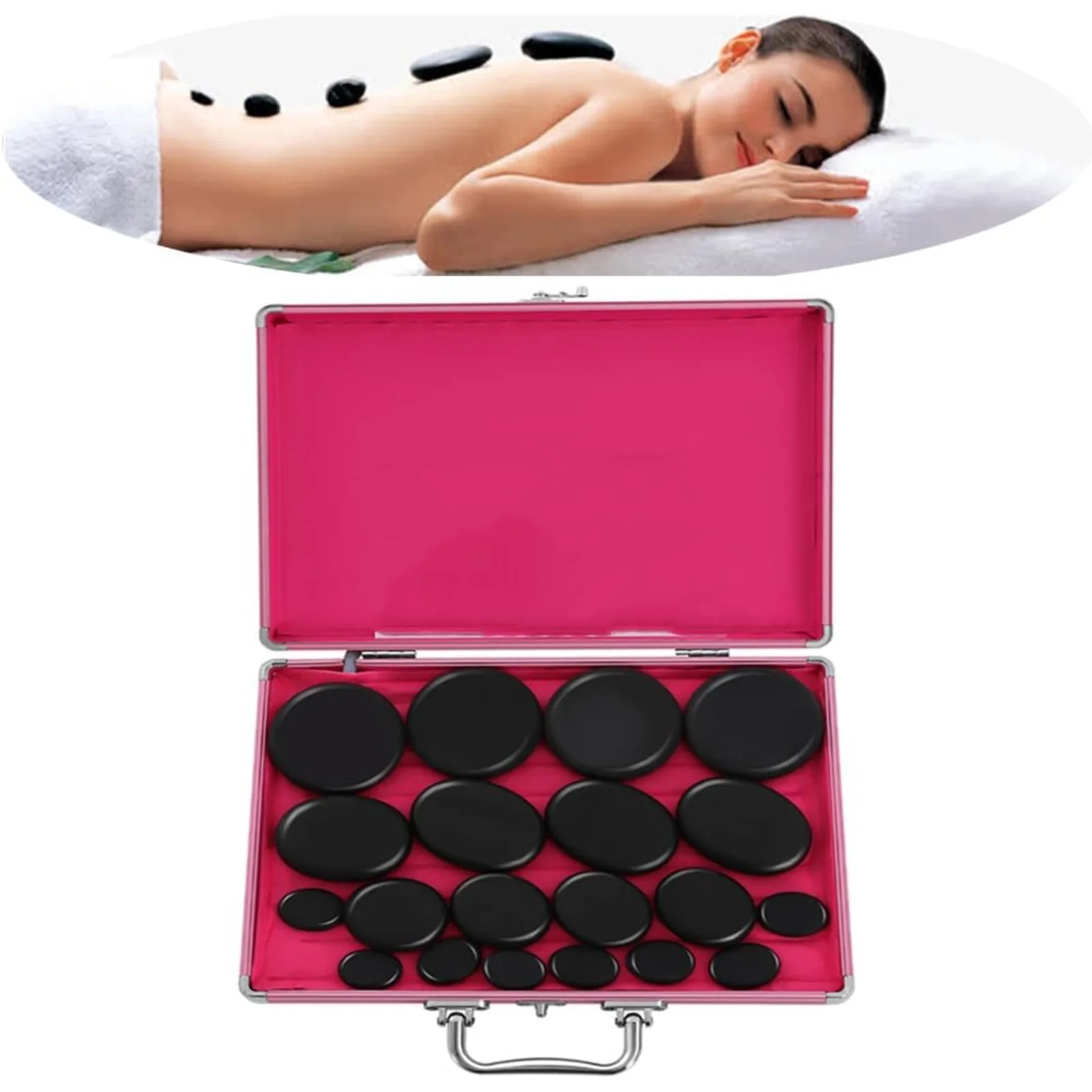 

BYMAOCAR 20PCS Portable Massage Stones, Basalt Hot Stones Heater Kit Body Relax Heat Rocks Stone Massage Therapy with Heater Box for Body Massage