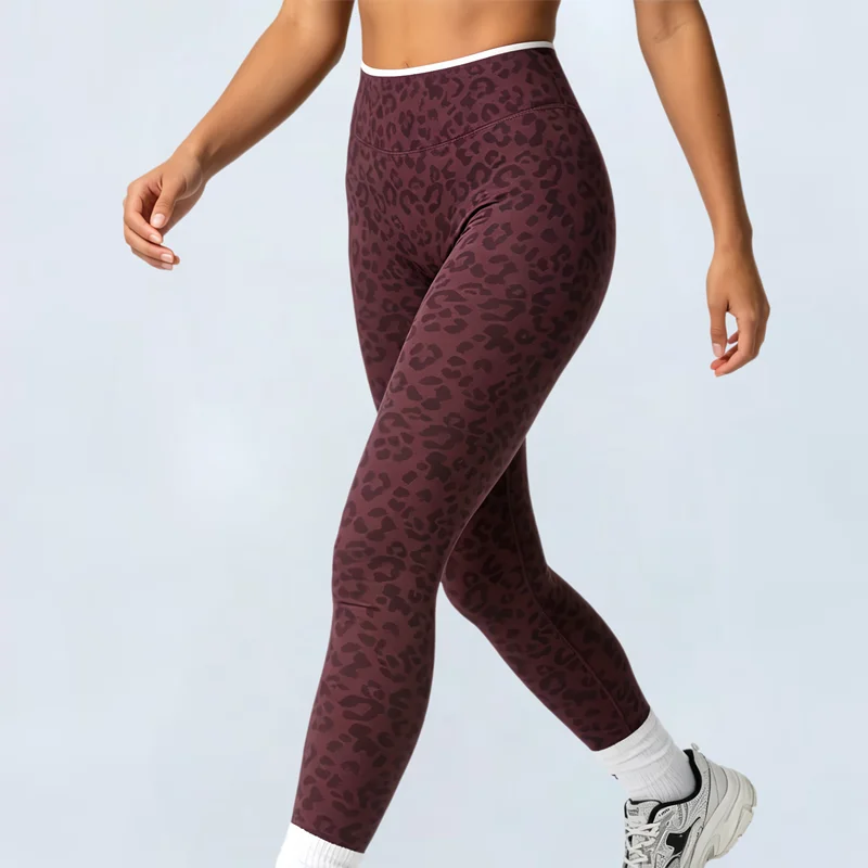 Gym Leggings Women Leopard Print Butt Lifting Sport Tights Seamless Running Workout Tummy Control Sports Yoga Fitness Pants