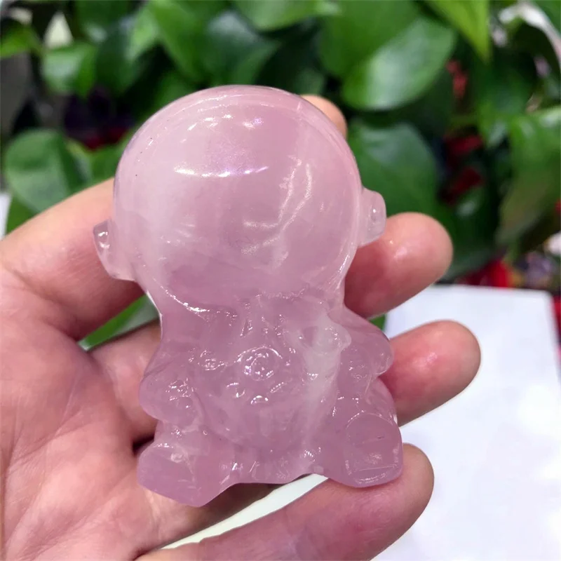 1PCS Natural Crystal Carved Spaceman Rose Quartz Figurine Healing Crystals Home Decor Reiki Gift