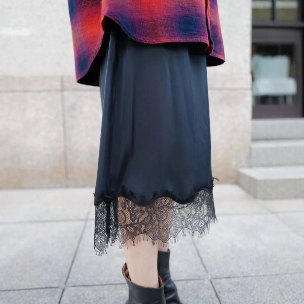 

Winter New Vintage Exquisite Faldas Moda Lace French Elegant Skirts Japan Layering Loose Slim All-match Solid Faldas