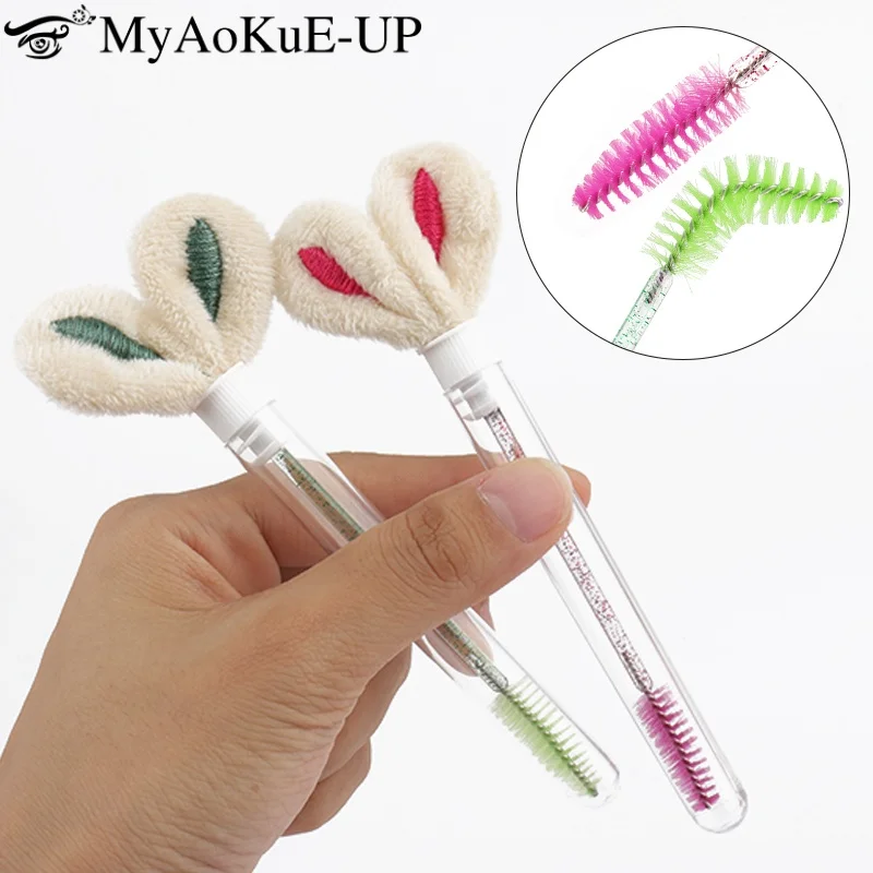 10 pièces Tube brosse à cils Extension de cils pinceaux de maquillage peigne à sourcils oreilles de lapin concepteur faux cils microbrosse outil de beauté