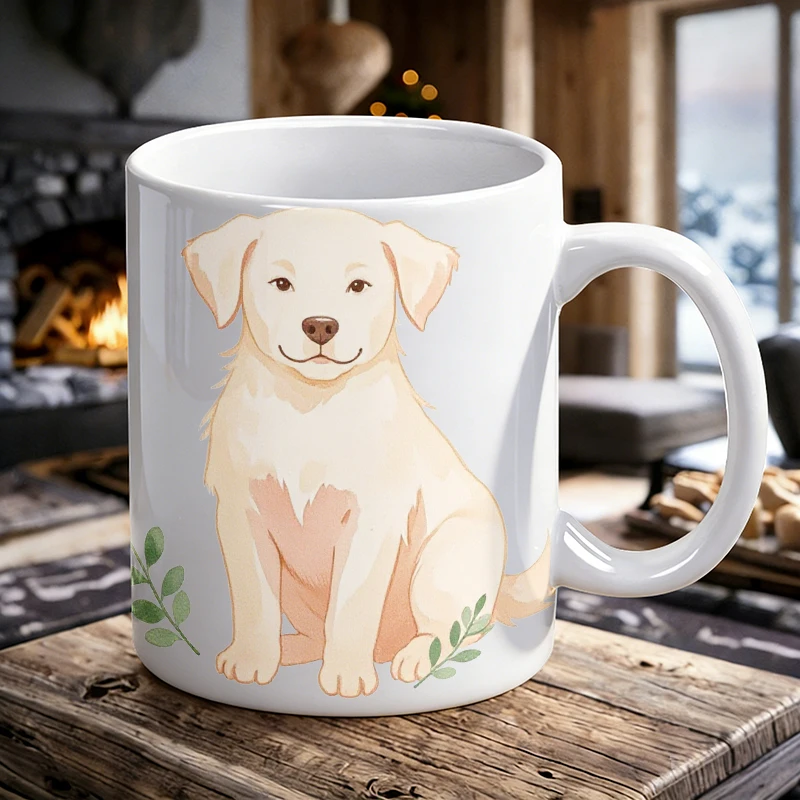 

Adorable Golden Retriever with Leaf Accent printed Mug Coffee Cup Ceramic Cup