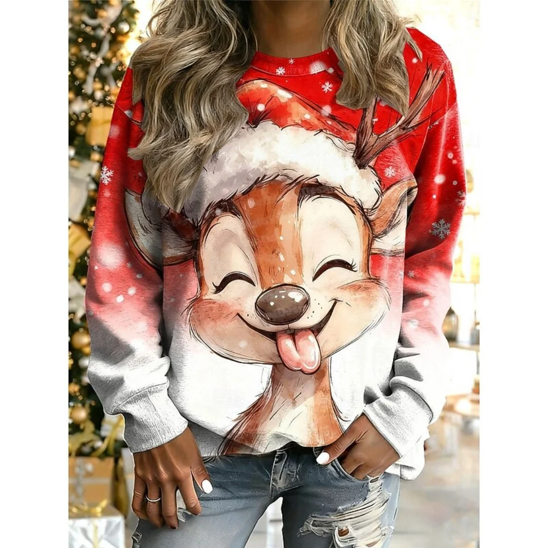 

Женские толстовки с 3D принтом Санта-Снежинки, рождественская тема, пуловер с длинными рукавами, праздничный стиль, зимняя повседневная удобная толстовка