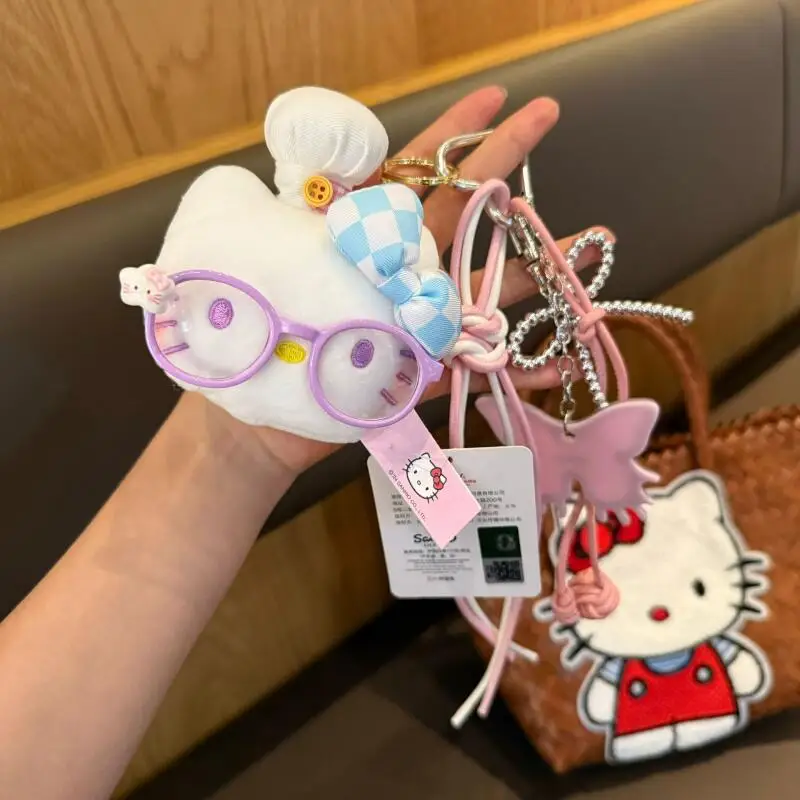 Sanrio hellokitty chaveiro de pelúcia kt gato mochila bolsa charme pingente bolsa acessório chaveiro presentes de natal dia das bruxas