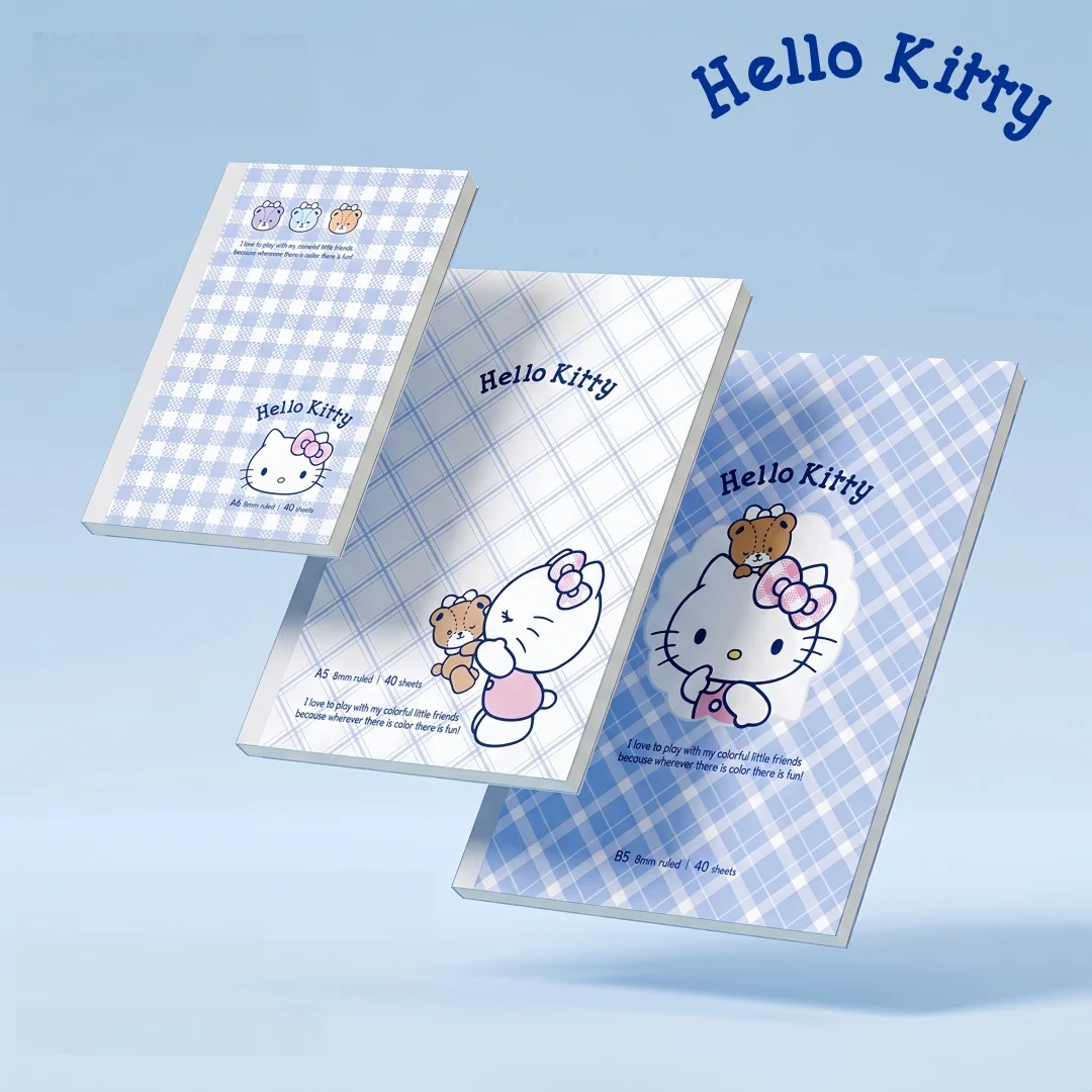 1/4/8 Pieces Sanrio Hello Kitty A6 Notebook Cute Blue Checkered Portable Small Notebook 40 Pages Student Journal Notebook