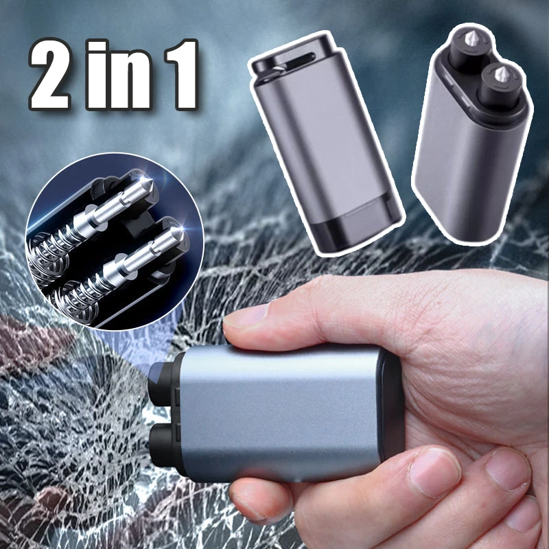 

Автомобильный безопасный молоток 2-в-1 оконный выключатель с двойной головкой, резак для ремней безопасности, автомобильный аварийный молоток, спасательный инструмент