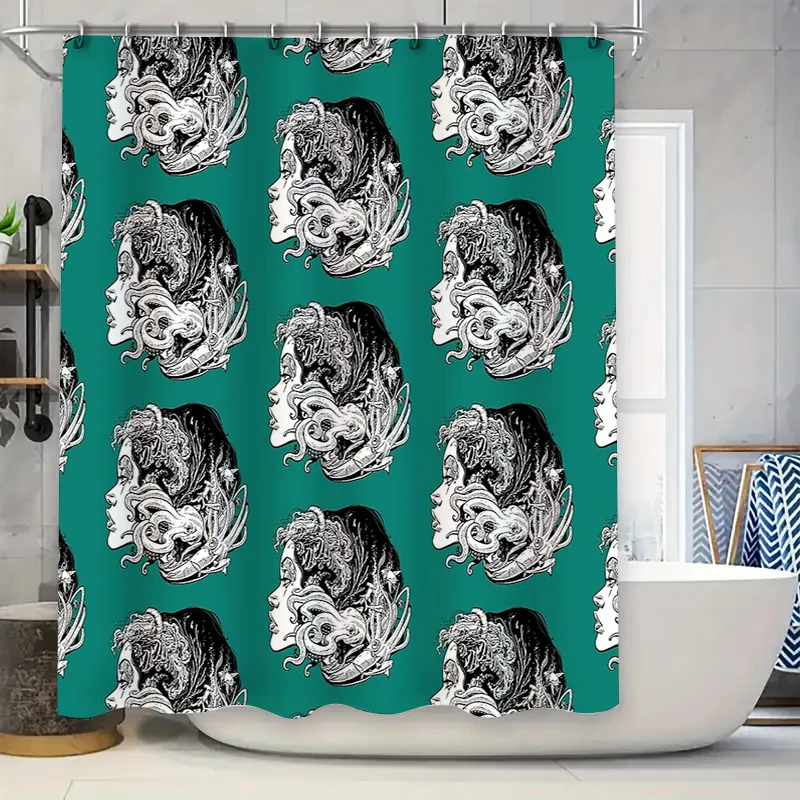 

Vintage Gothic Portrait Shower Curtain Dark Academia Home Decor Bathroom Curtains Skull Art Tapestry Washable Black and White Wa