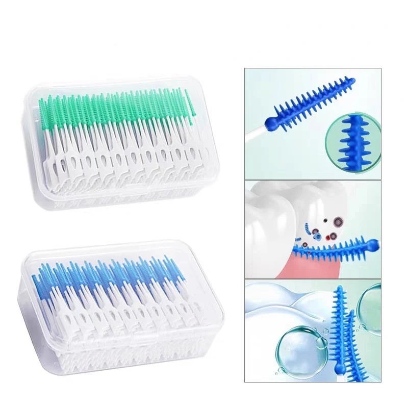 100Pcs/200pcs Interdental Silicone Brush Disposable Dental Floss Toothpick Cleaning Between Teeth Toothbrush Oral Care Tool