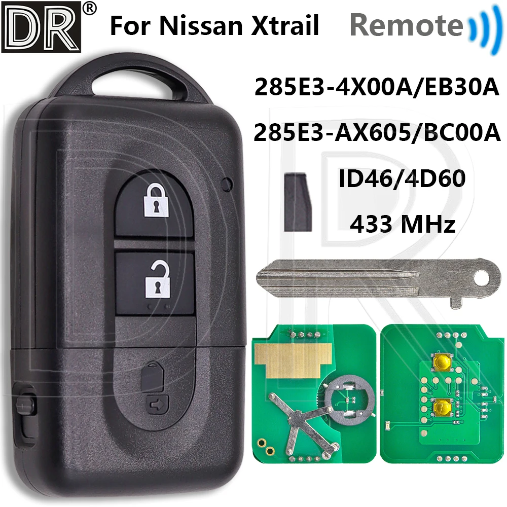 

Отличный чип ID46/4D60, 433 МГц, N285E3AX605 285E3BC00A, автомобильный дистанционный ключ для Nissan Micra Xtrail Qashqai Juke K12E Pathfinder Note