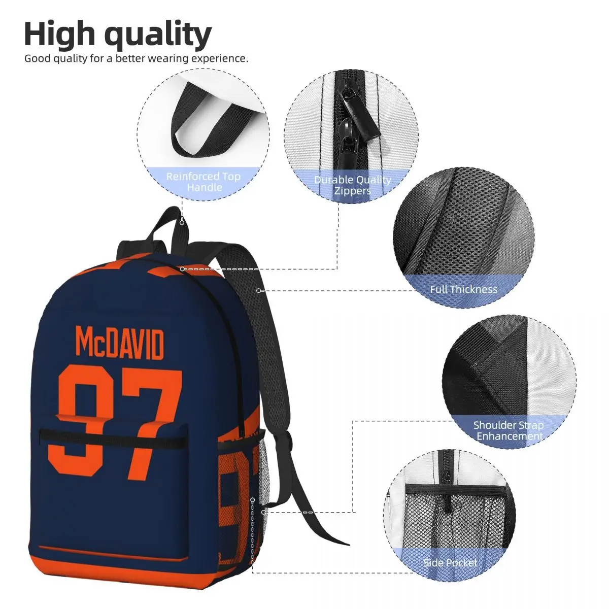 Edmonton Oilers Connor McDavid Alternate Jersey Back Backpack Daypack Kids BookBag School Bag Shoulder Bags for Men Women