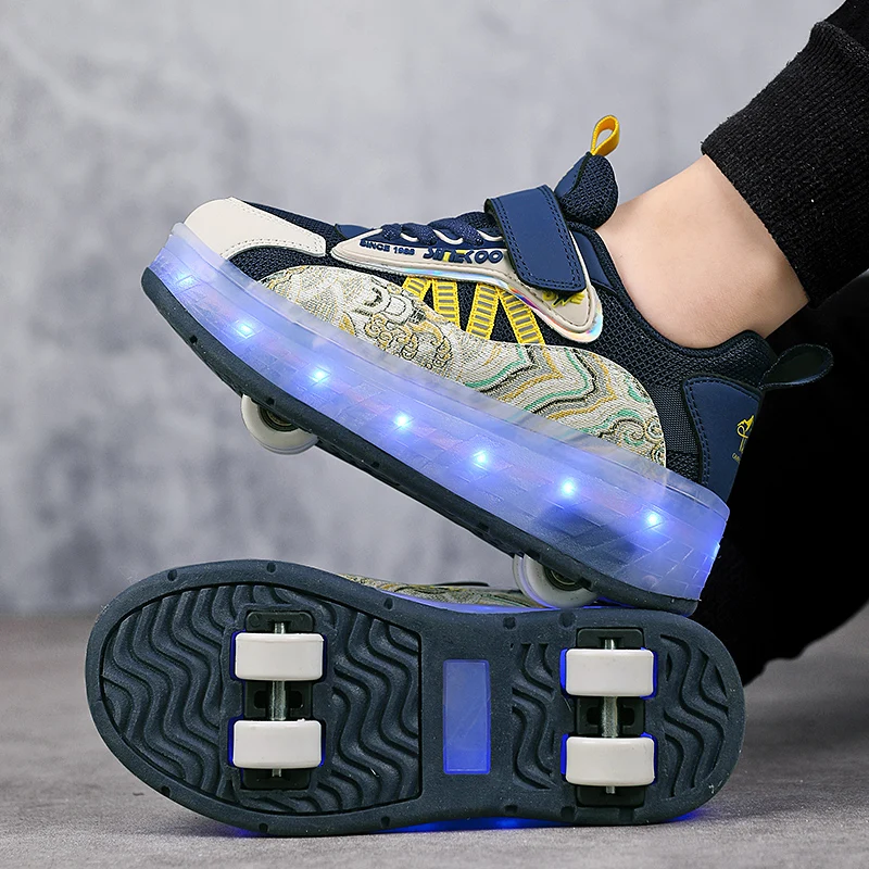 Children's Sports Shoes with LED Lights USB Charging Pink Glowing Shoes Boys and Girls Training Skate Shoes Kids Sneakers