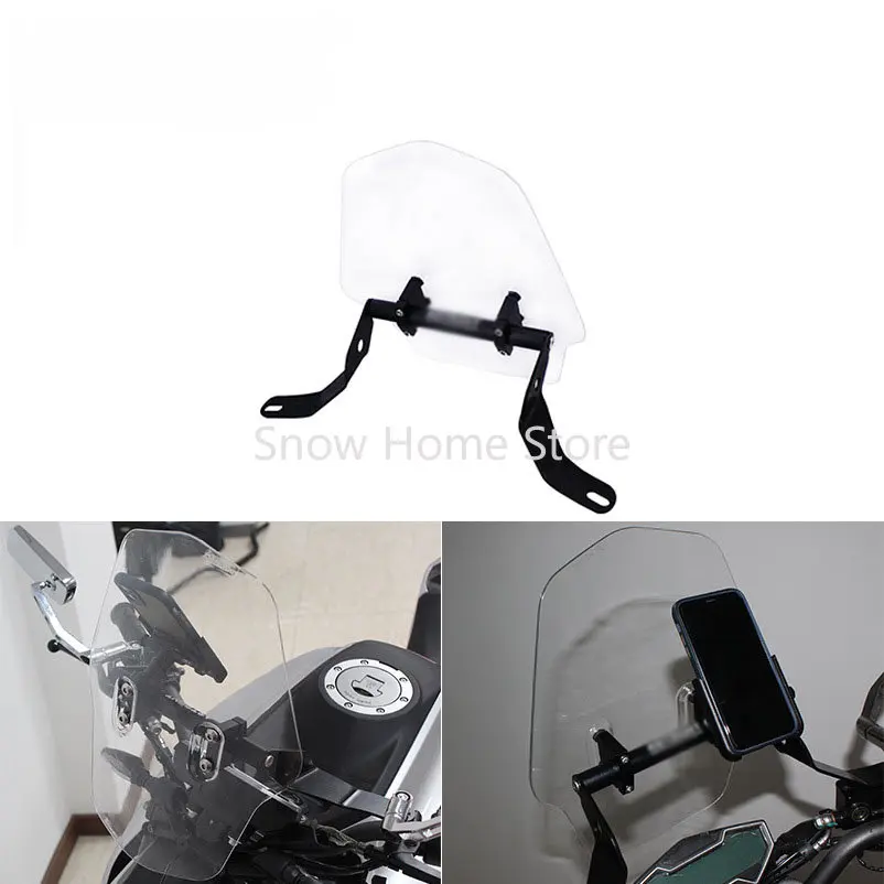 Motorcycle Electric Vehicle Modification Accessories Thickened Universal Aluminum Alloy Bracket + Front Windshield Windproof Tra