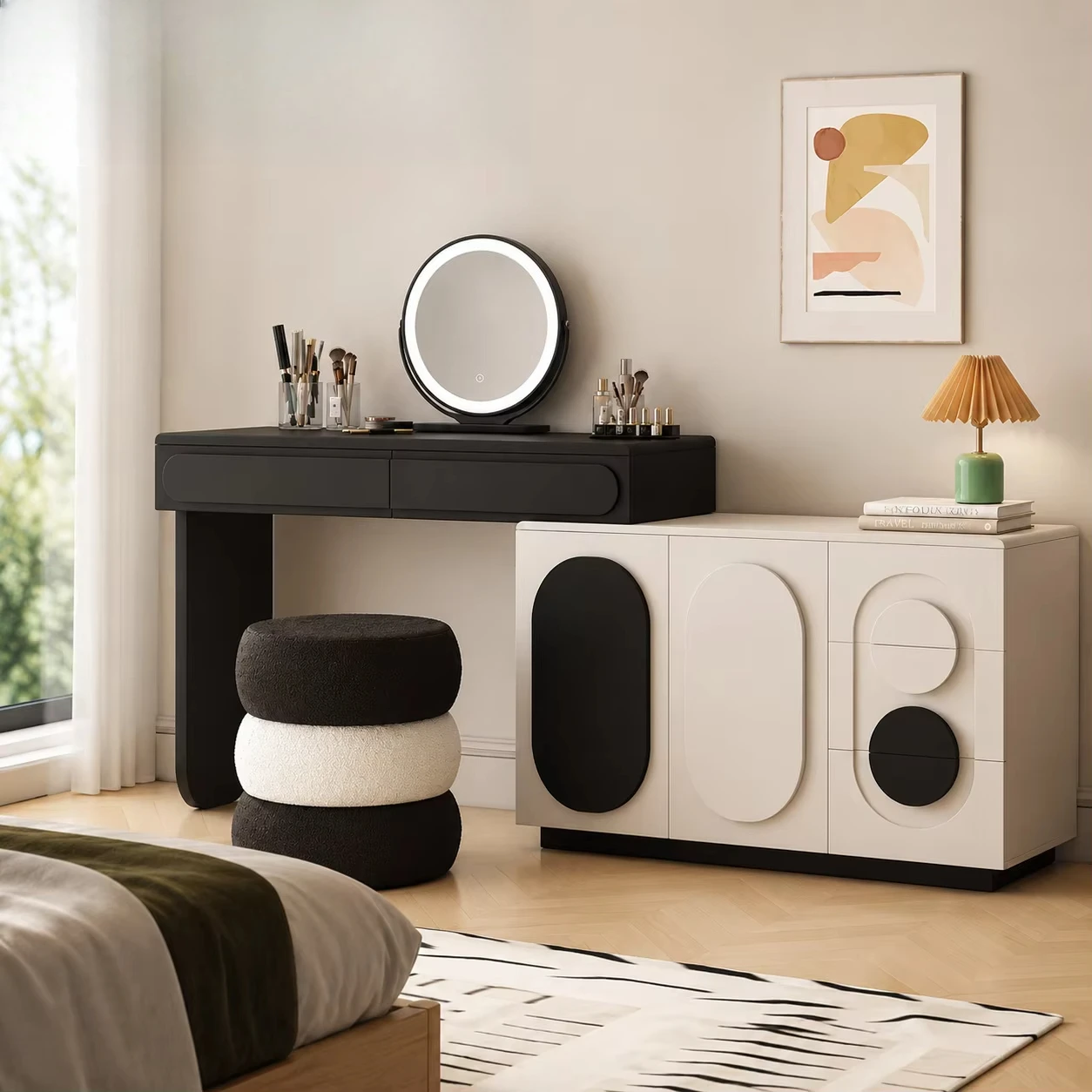#Wholesale Durable Modern Dressing Table Set With LED Mirror Reversible Cabinet & Stool For Bedroom Bathroom & Living Room