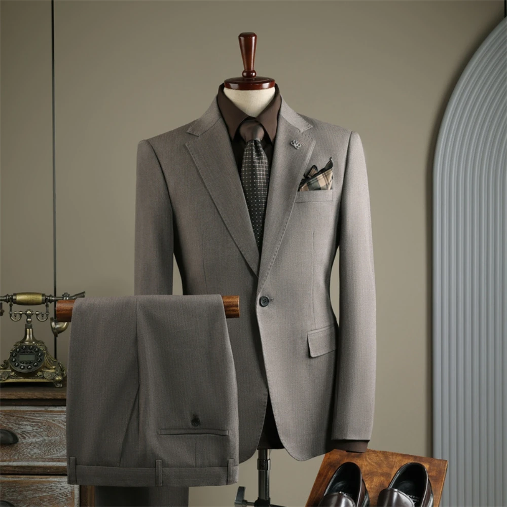 Slim Fitting Two Pieces Suit Set For Men Elegant Tuxedo Single Breasted Striped Dancing Outfit Handsome Notched Lapel Groom Wear