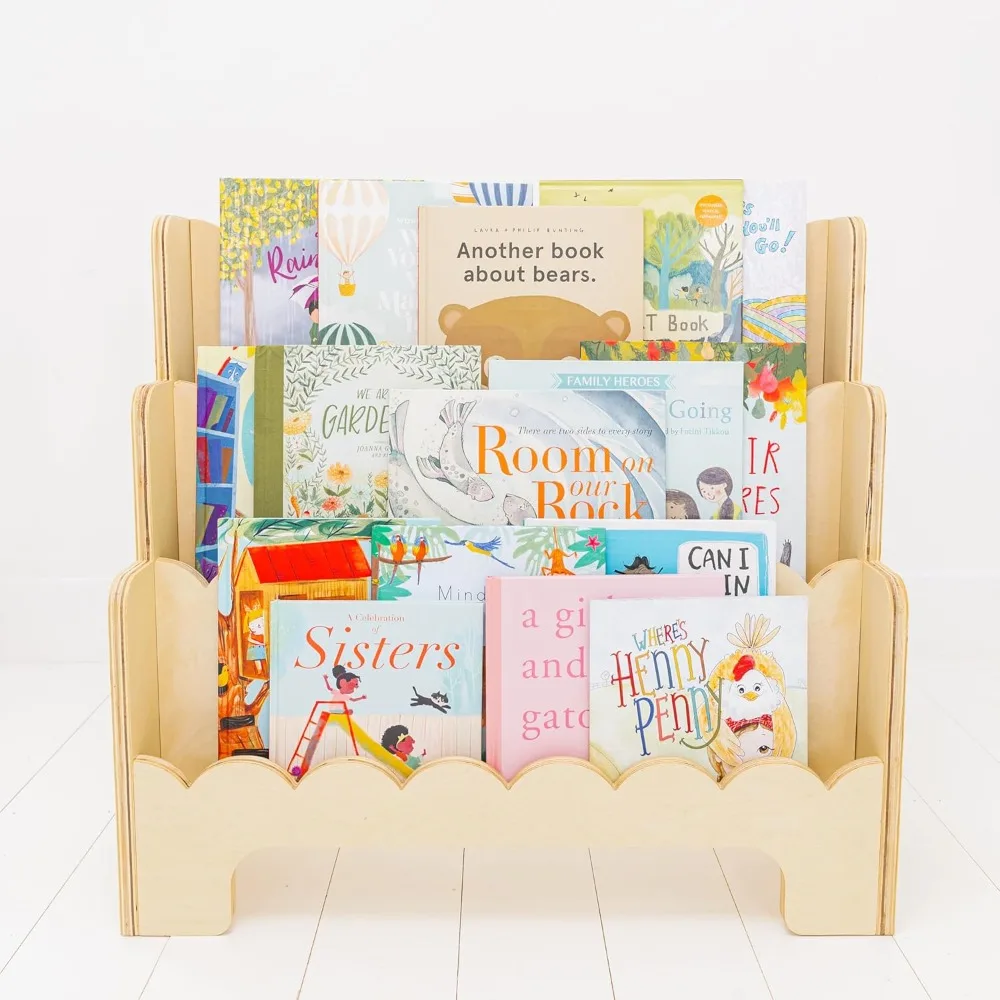 35 Inches Wooden Kids Bookshelf with For Kids Durable Bookcase for Playroom Rack Easy To Assemble