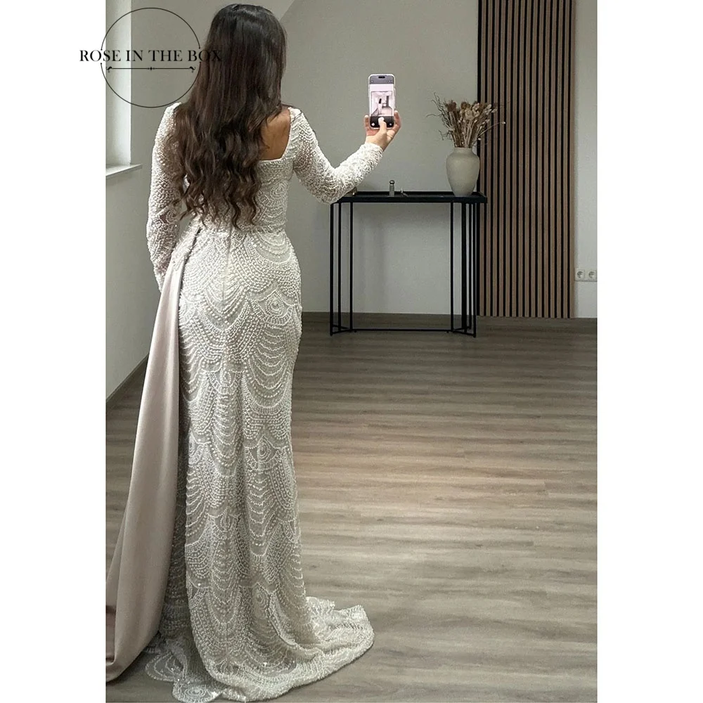 ROSEINTHEBOX Customize Square Neck Luxury Evening Dresses Lace Sequin Mermaid Prom Dress for Women Panel فساتين سهرة