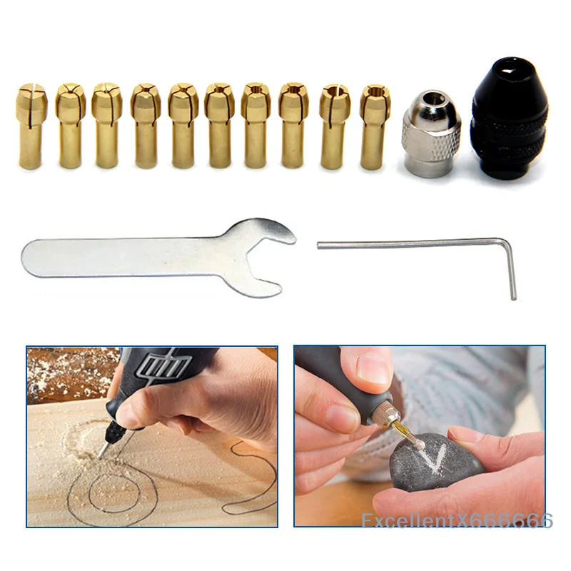 

16pcs Premium Rotary Tool Chuck Set Quick Change Drill Adapter Kit With 0.5-3.2mm Shank Keyless Brass Chucks & Metal Nuts