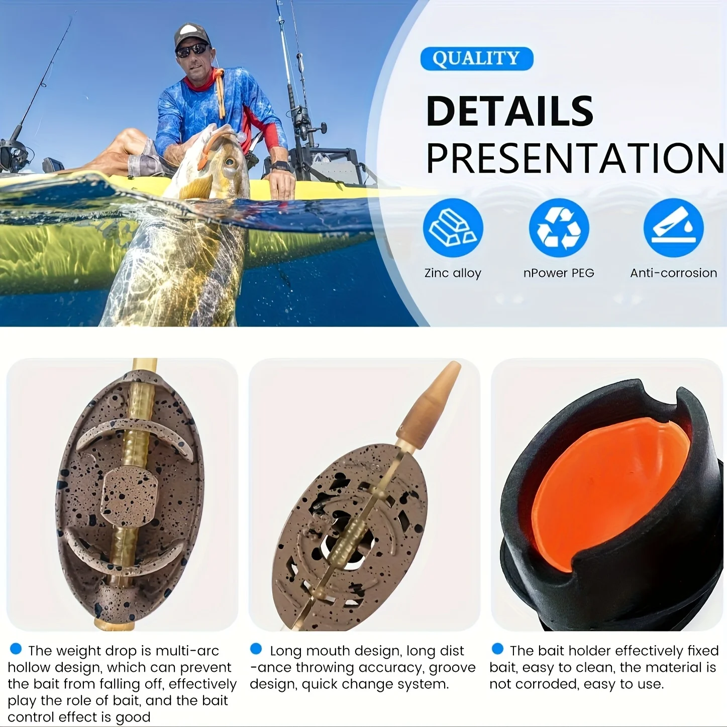 مجموعة أدوات تغذية صيد سمك الشبوط بأوزان من سبائك الزنك (0.71 أونصة/1.06 أونصة/1.41 أونصة/1.76 أونصة) مع قالب تحرير سريع