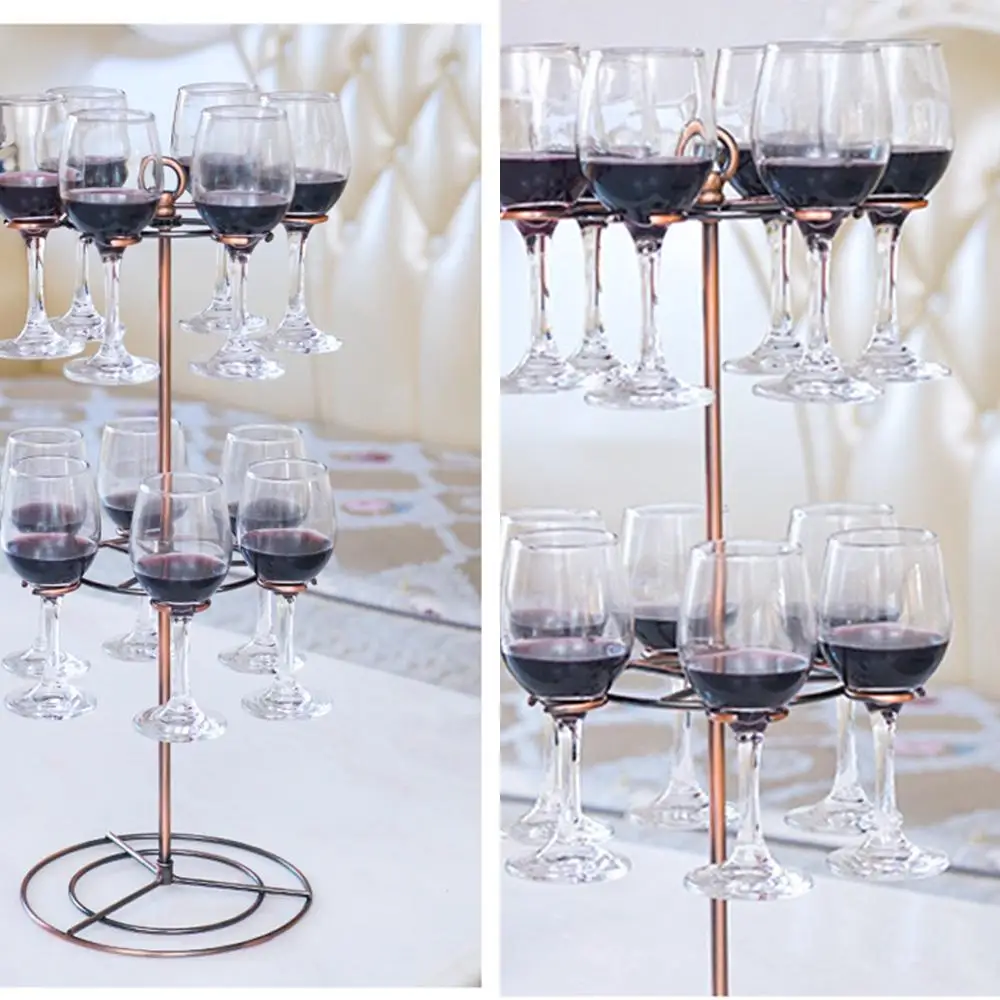 Metal Wine Glass Flight Server Stand Elegant Freestanding Bronze Tree Stemware Glass Rack Easy to Install with 12 Holders