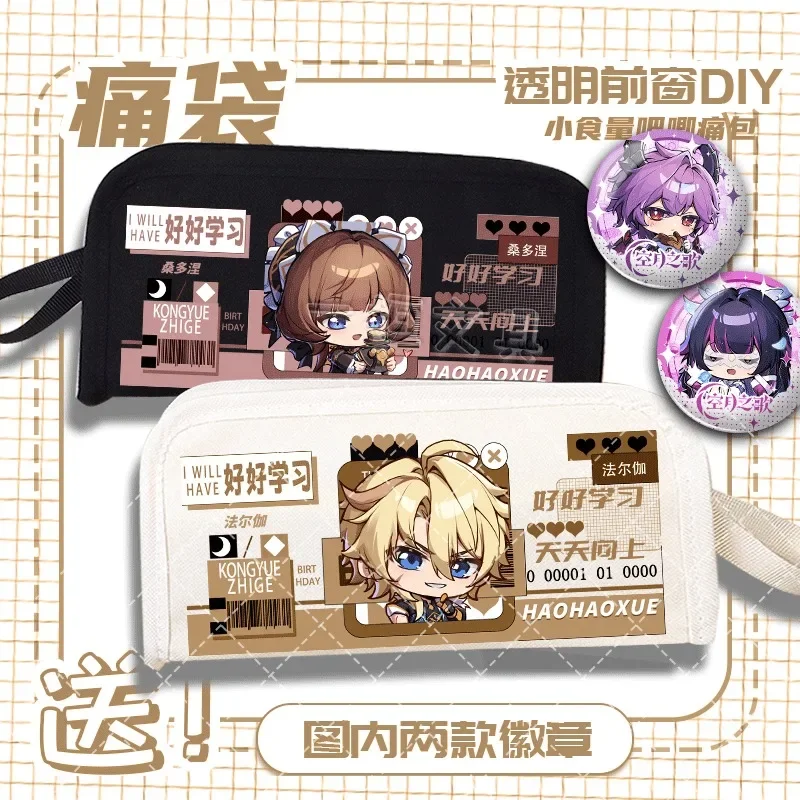 Juego Genshin Impact Flins Lauma Aino Durin Nicole Reeyn Nefer Columbina lienzo doble capa cremallera Flip Pen estuche para lápices en Stock