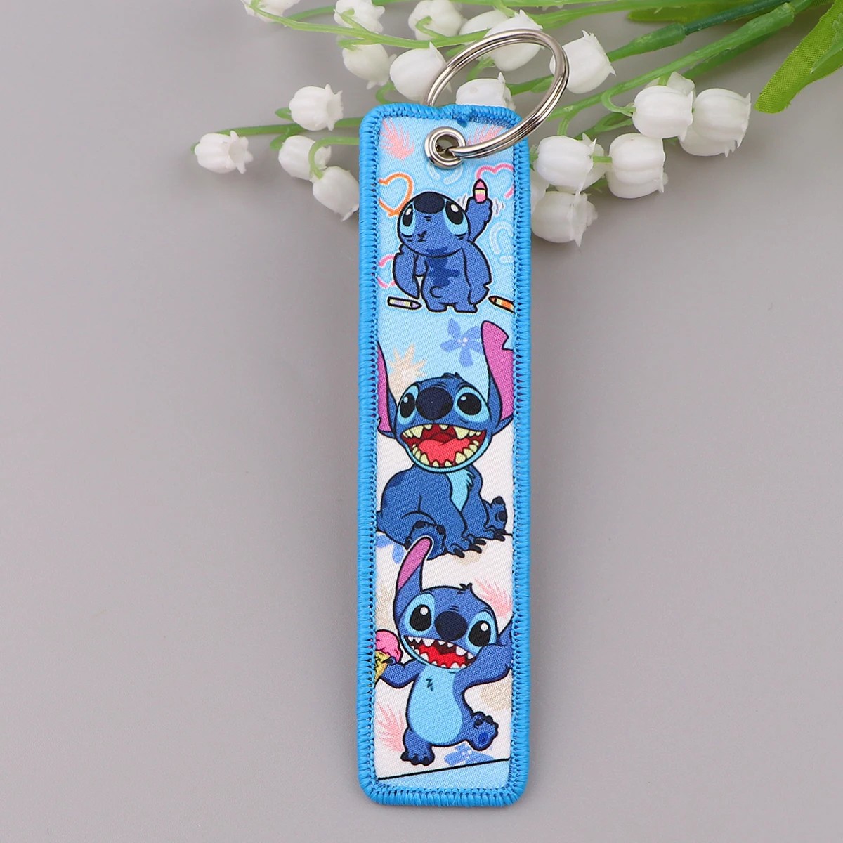 Cute Stitch Embroidery Key Fobs Alien Key Tag Keychain For  Car Motorcycles Key Ring Holder Chaveiro Jewelry Accessories Gifts