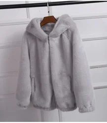 Women's Winter Coat Female Mink Cashmere Warm Jacket Loose Plush Hooded Thick Coat Teddy Jacket Rabbit Imitation Fur Outcoat