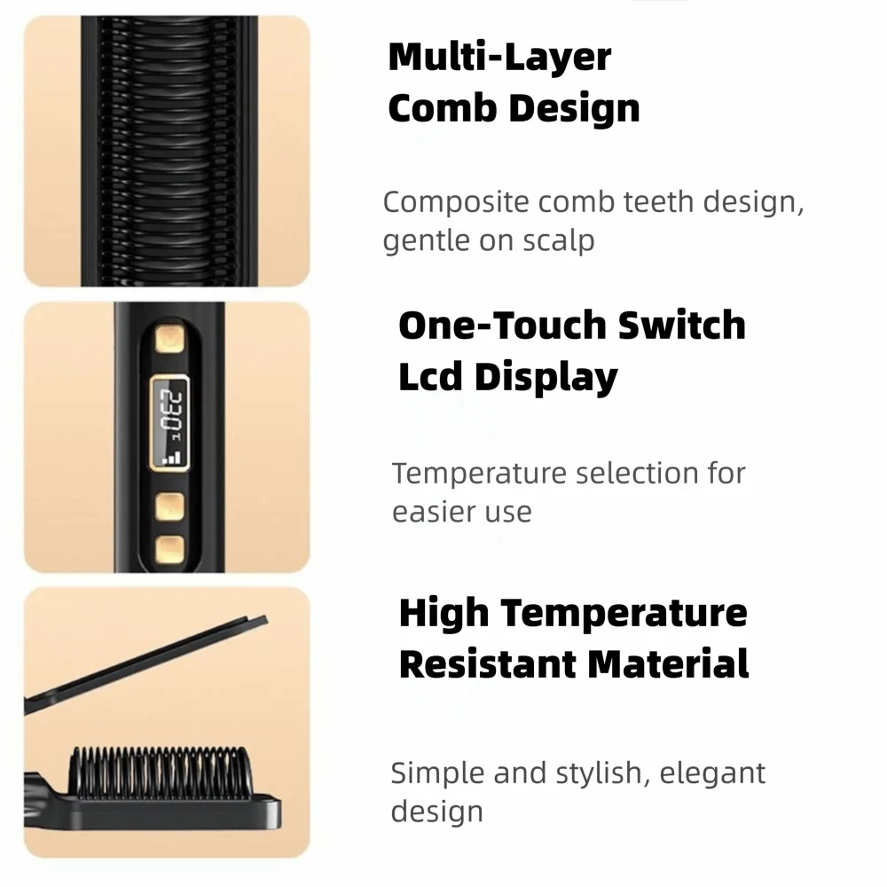 

Anti Scald Electric Hair Straightening Comb 2 in 1 Fast Heating Negative Ion Straighten Brush Smooth Comb Teeth Detangling