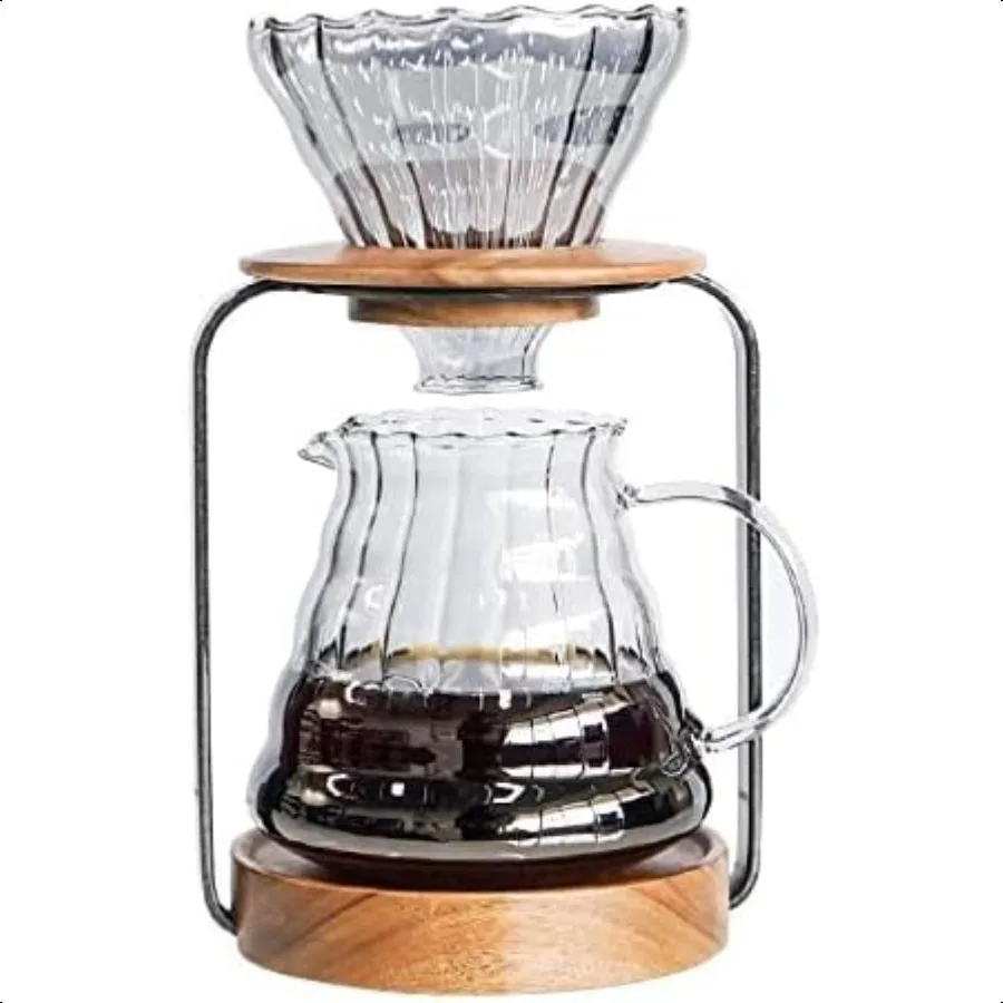 

Pour Over Coffee Station Dripper Stand Coffee Filter Wooden Filter Holder Glass Server with Paper Coffee Filters Coffee Maker S