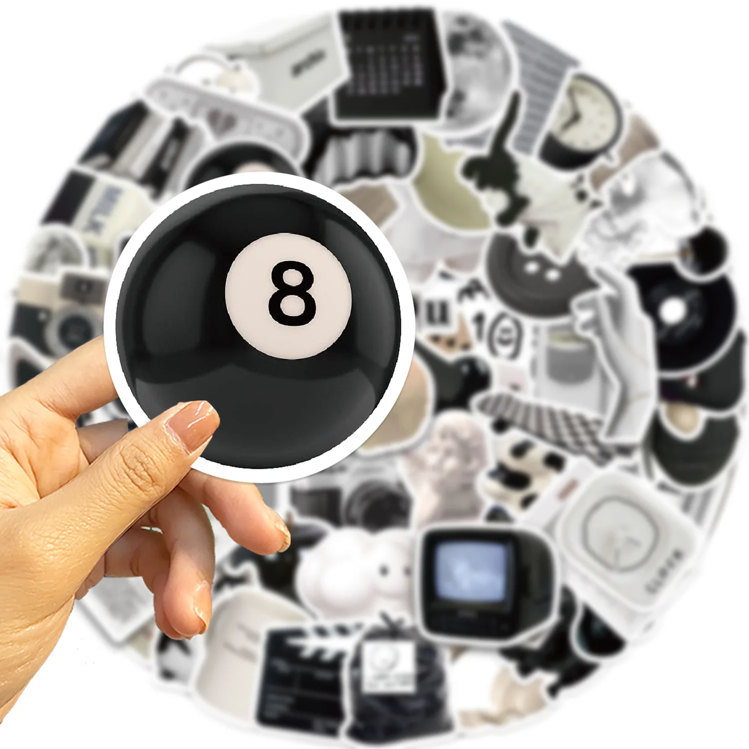 60 autocollants mignons et esthétiques style Ins, noir et blanc, simples, pour téléphone, ordinateur portable, valise, réfrigérateur, mur