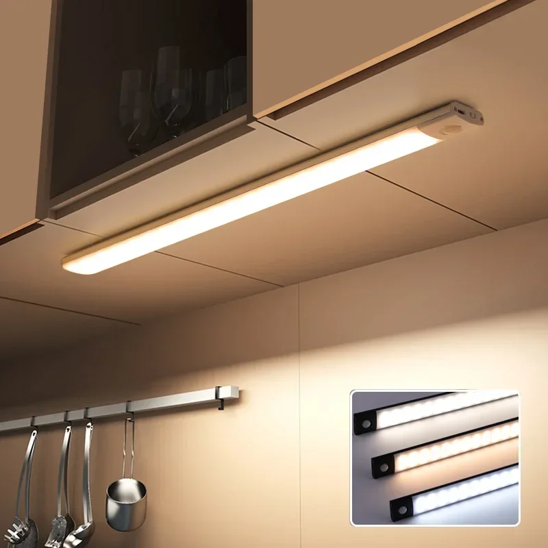 Luces Led con Sensor de movimiento, iluminación nocturna, recargable por USB, inalámbrica, para armario de cocina, dormitorio y armario