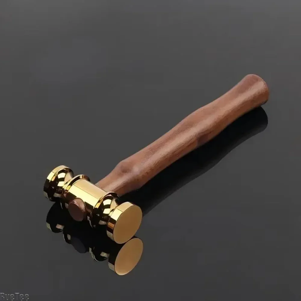 Hand Polished Mirror 18K Gold Plated Hammer Black Walnut EDC Leather Crafts Judge Hammer Gift Box