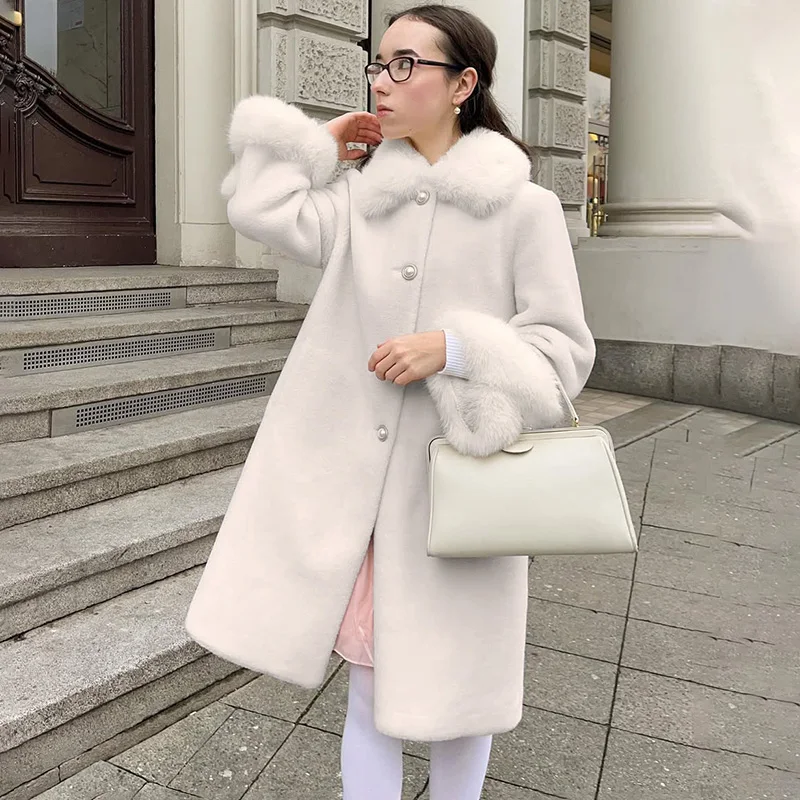 

Ticketsx Winter Women Faux Fur Coat Fashion New Solid Plush Patchwork Button Thick Coat Elegant Female Commuter Street Clothing