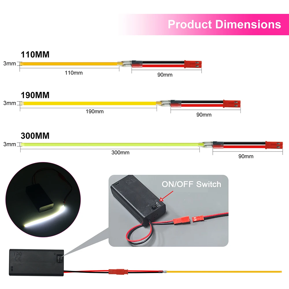 3V Battery Power LED COB Filament Flexible Lamp 110mm 190mm 300mm White Green Pink Retro Edison Bulb Parts LED Light Diode Decor