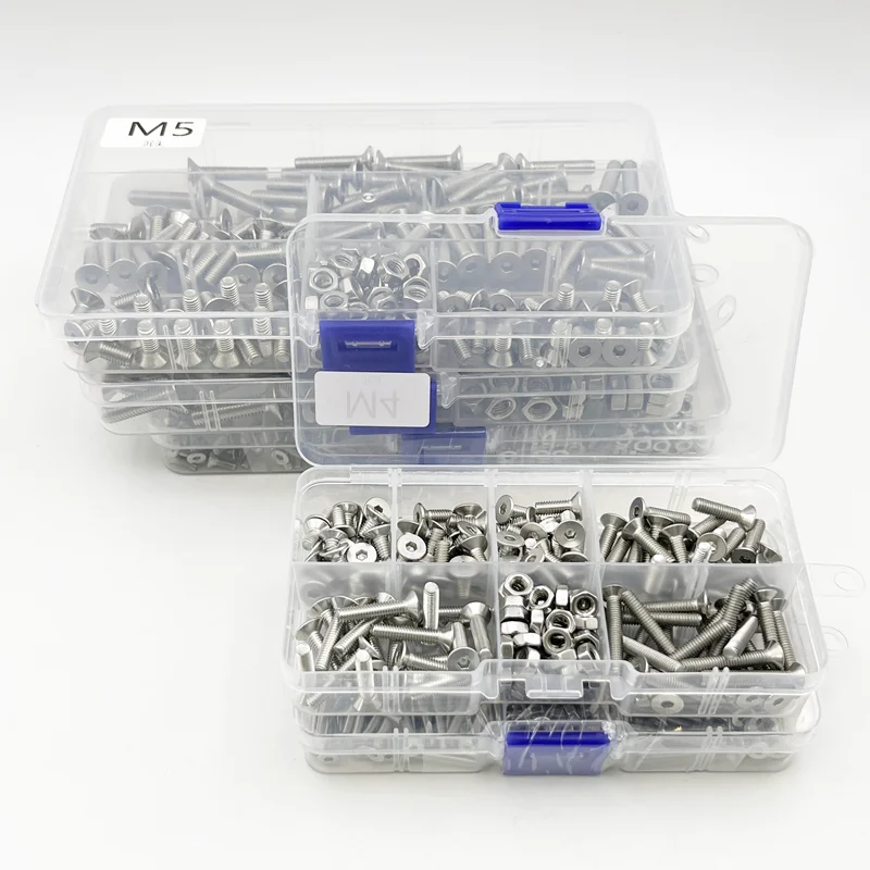 Hex Socket Head Screw Set M2 M2.5 M3 M4 M5 M6 304 Stainless Steel Hexagon Socket Head Flat Countersunk Allen Bolt Screw and Nut