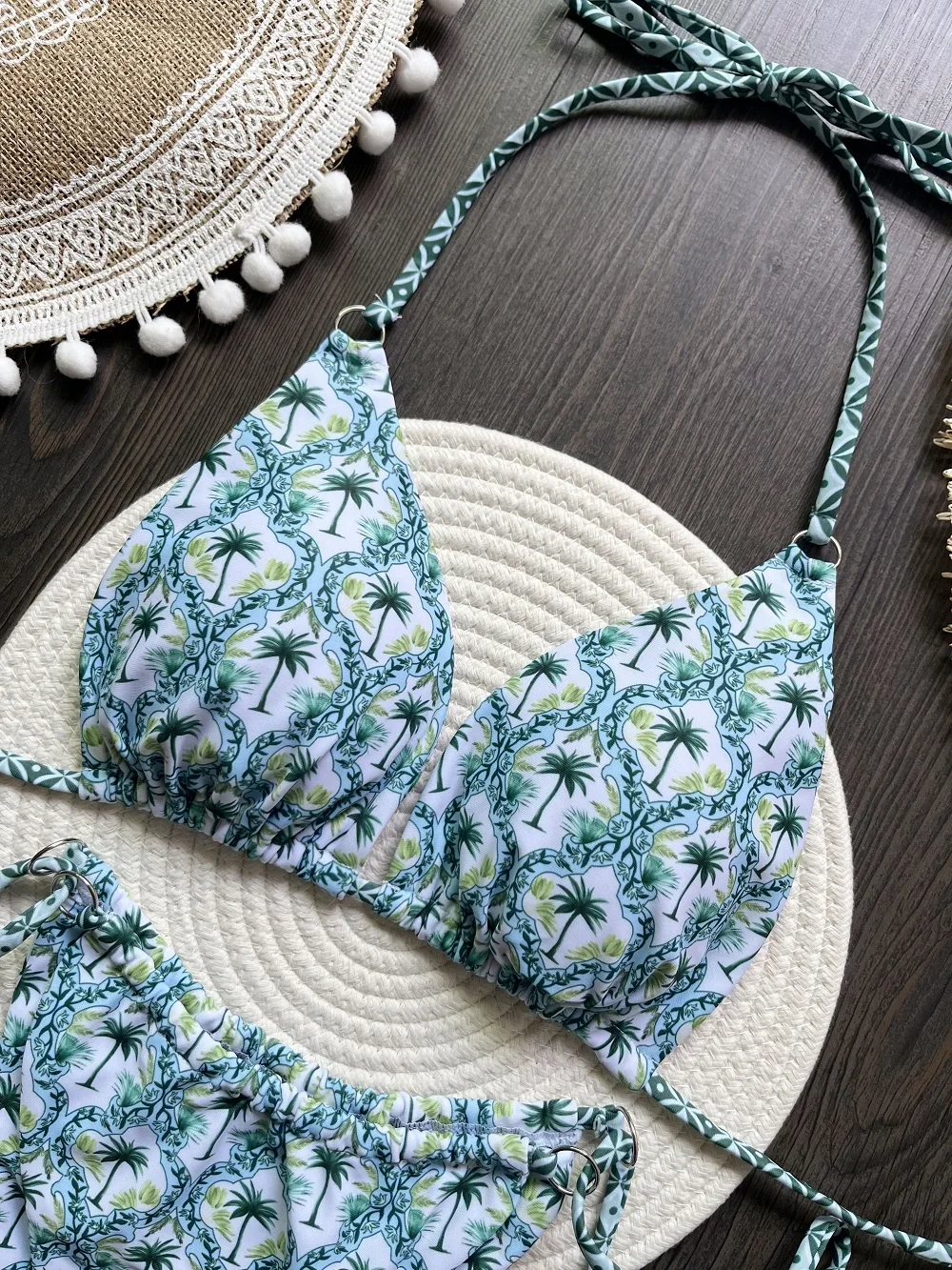 RUOTONSEPT Sexy Triangle Coconut tree print Bikini Set Women's Swimsuit Two-piece Halter Swimwear Bathing Suit Brazilian Biquini