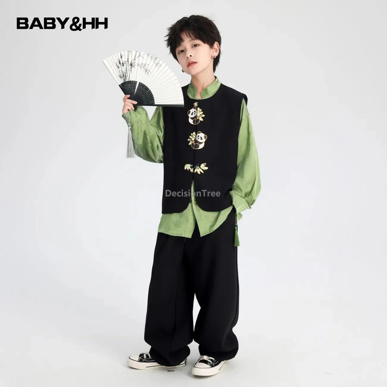 

2025 boys autumn clothing daily long sleeved improved hanfu outfit new chinese style retro literature art tang suit 3-piece set