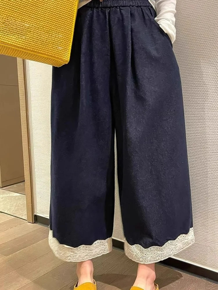 

Summer New Sle Lace Trim Straight Leg Jeans Men Women plus Size Loose Slim Wide Leg Pants High Waist Long Trousers