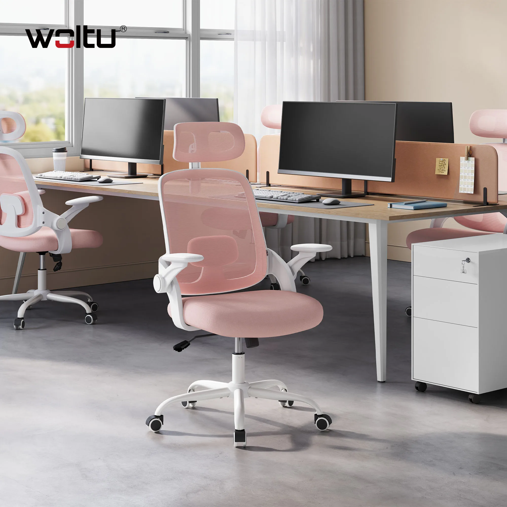 WOLTU Ergonomischer Bürostuhl aus Netzstoff, anhebbarer Gaming-Stuhl, drehbarer Computerstuhl mit Kopfstütze, verstellbare Lendenwirbelstütze, hohe Rückenlehne – Detail 34