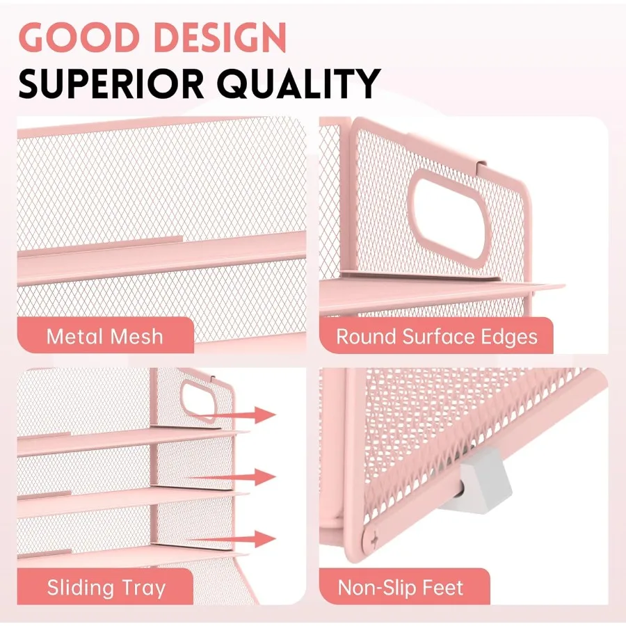 5-Tier Mesh Desk Organizer with File Holder Pen Holder and Sliding Drawer for Efficient Desktop Storage of Office Supplies and