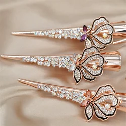 2023 new Korean style rose flower hairpin crystal zircon duckbill clip hairpin delicate ponytail alloy mother hairpin headdress