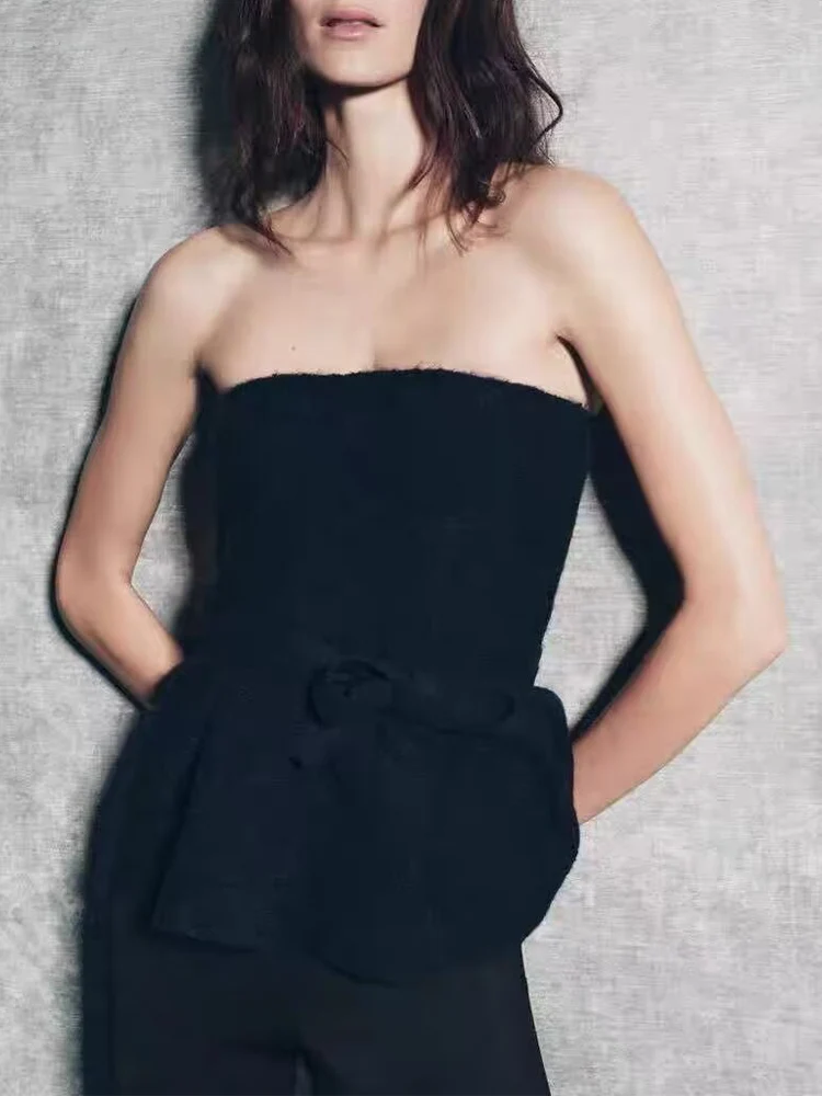 

European and American style 2025 winter new arrivals women's clothing short skirt style knitted top with bow trim